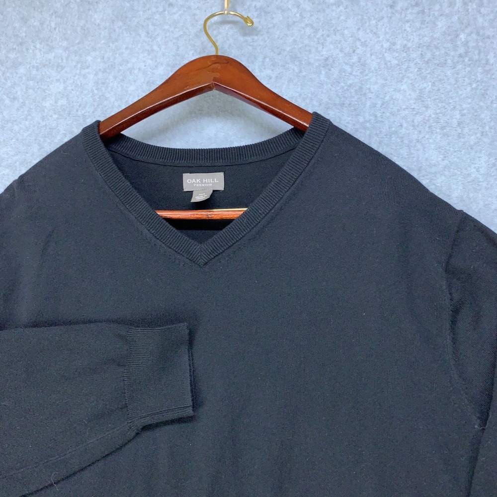 Oak Hill V-Neck Sweater Mens XLT Black Cotton Cashmere Blend Knit Layering
